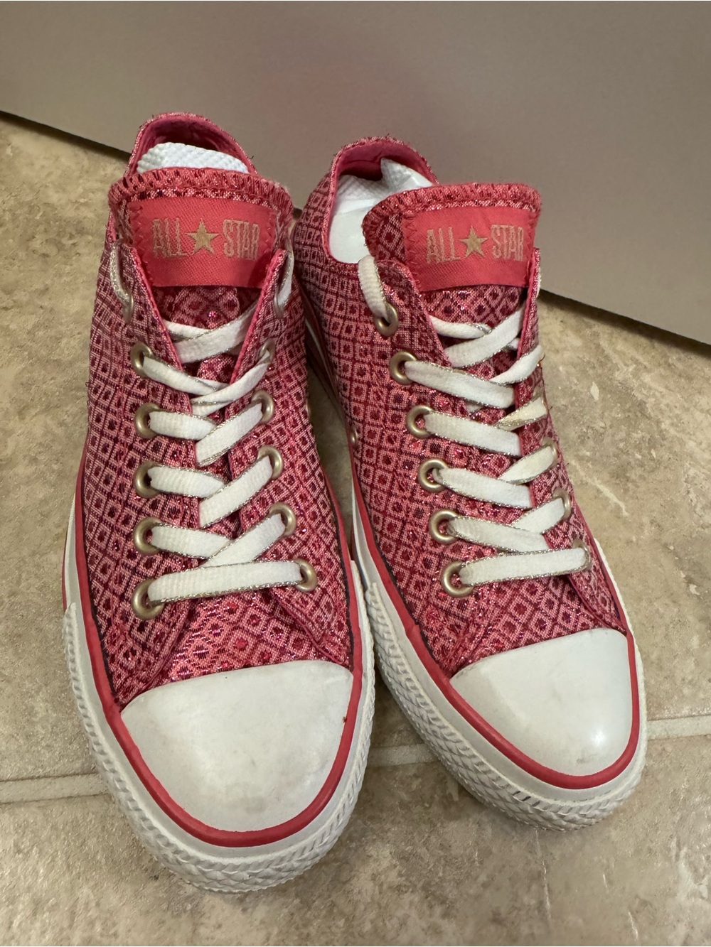 Converse Chuck Taylor All Star Ox Coral Pink Woven Diamond Pattern Sneakers -7.5